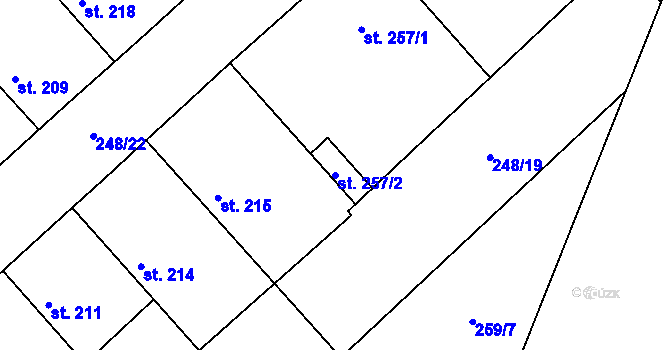 Parcela st. 257/2 v KÚ Činěves, Katastrální mapa