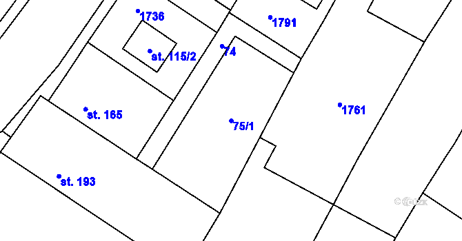 Parcela st. 75/1 v KÚ Činěves, Katastrální mapa