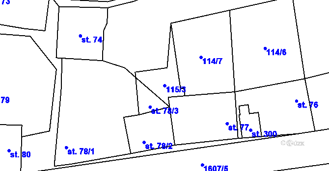 Parcela st. 115/3 v KÚ Činěves, Katastrální mapa