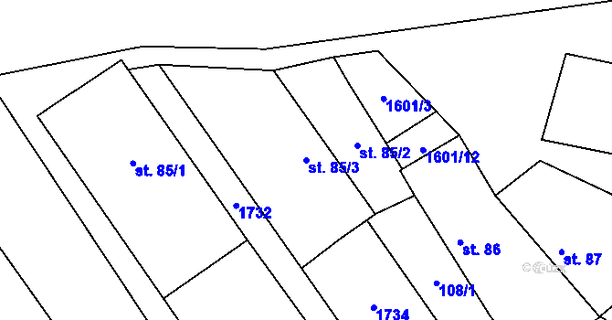 Parcela st. 85/3 v KÚ Činěves, Katastrální mapa