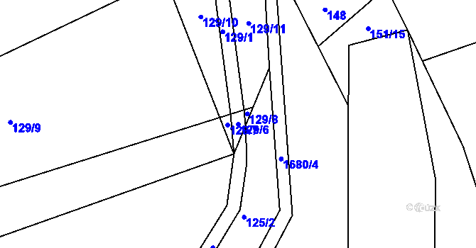 Parcela st. 129/6 v KÚ Činěves, Katastrální mapa