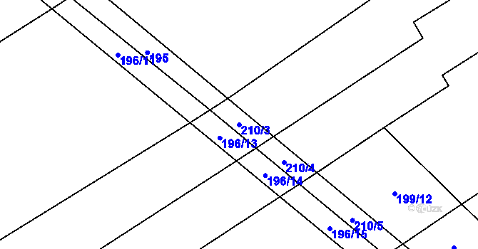 Parcela st. 210/3 v KÚ Činěves, Katastrální mapa
