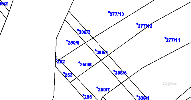 Parcela st. 308/4 v KÚ Činěves, Katastrální mapa