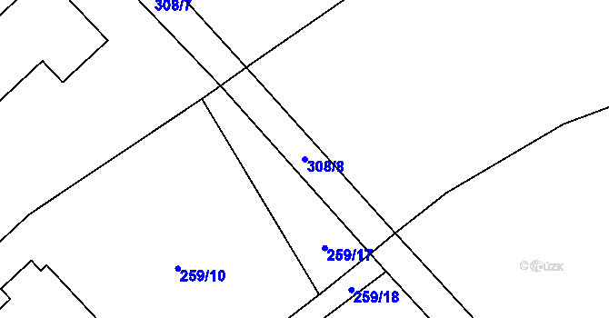 Parcela st. 308/8 v KÚ Činěves, Katastrální mapa