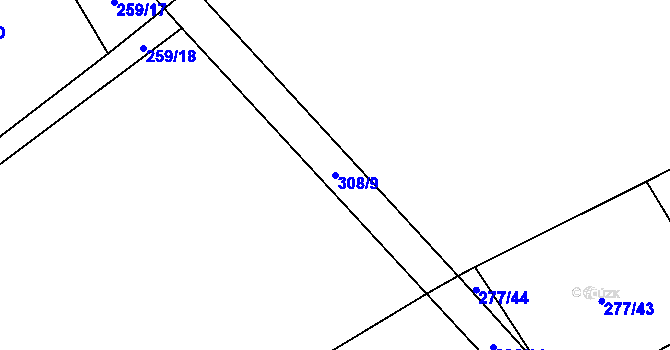 Parcela st. 308/9 v KÚ Činěves, Katastrální mapa