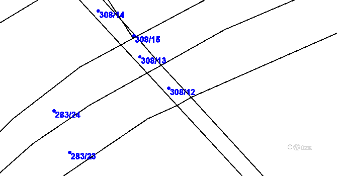 Parcela st. 308/12 v KÚ Činěves, Katastrální mapa
