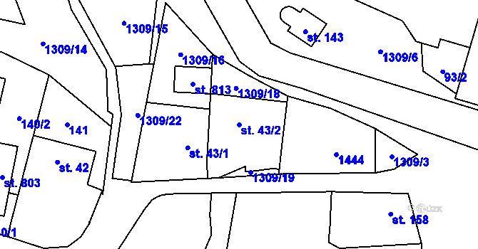 Parcela st. 43/2 v KÚ Čisovice, Katastrální mapa