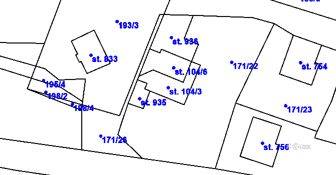 Parcela st. 104/3 v KÚ Čisovice, Katastrální mapa