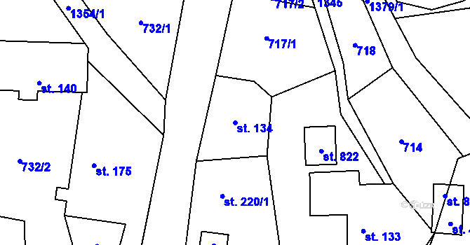 Parcela st. 134 v KÚ Čisovice, Katastrální mapa