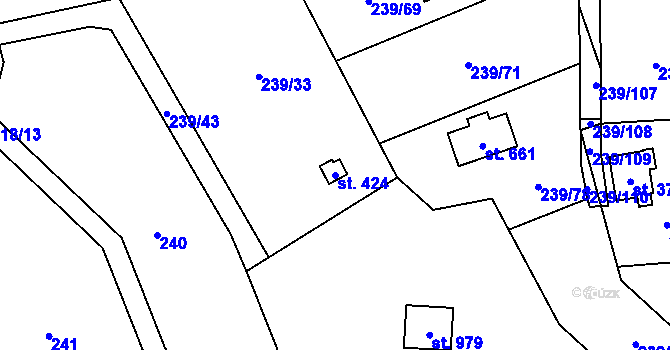 Parcela st. 424 v KÚ Čisovice, Katastrální mapa