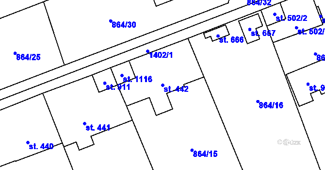 Parcela st. 442 v KÚ Čisovice, Katastrální mapa
