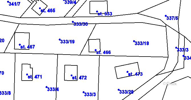 Parcela st. 466 v KÚ Čisovice, Katastrální mapa