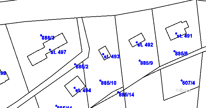 Parcela st. 493 v KÚ Čisovice, Katastrální mapa