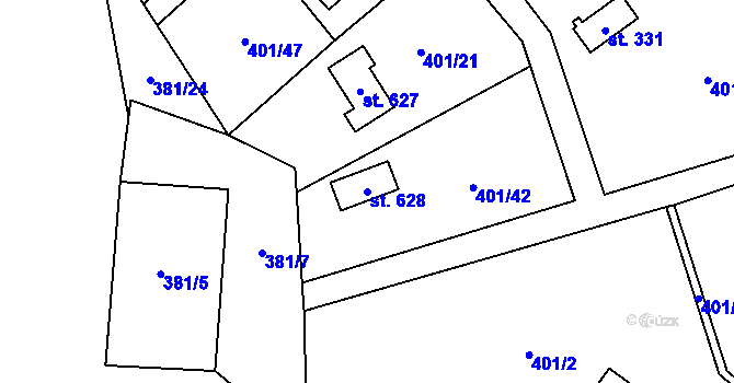 Parcela st. 628 v KÚ Čisovice, Katastrální mapa