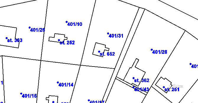 Parcela st. 652 v KÚ Čisovice, Katastrální mapa