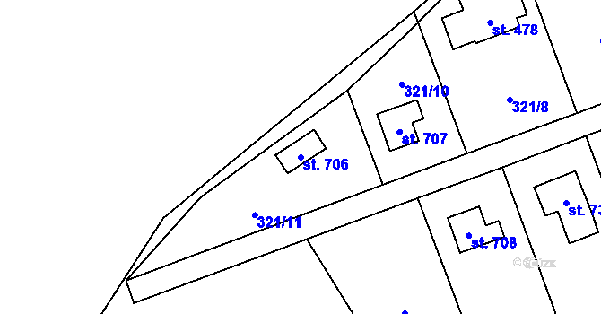 Parcela st. 706 v KÚ Čisovice, Katastrální mapa