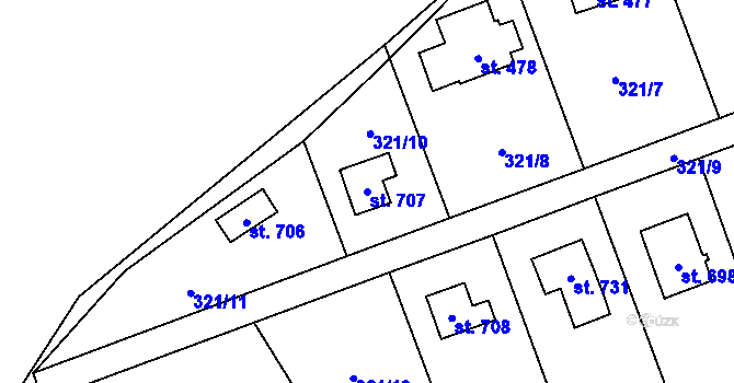 Parcela st. 707 v KÚ Čisovice, Katastrální mapa