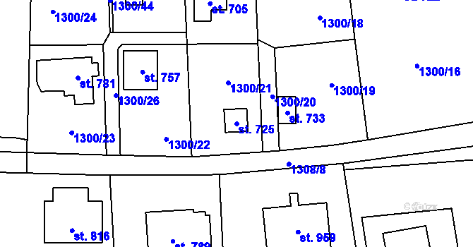 Parcela st. 725 v KÚ Čisovice, Katastrální mapa