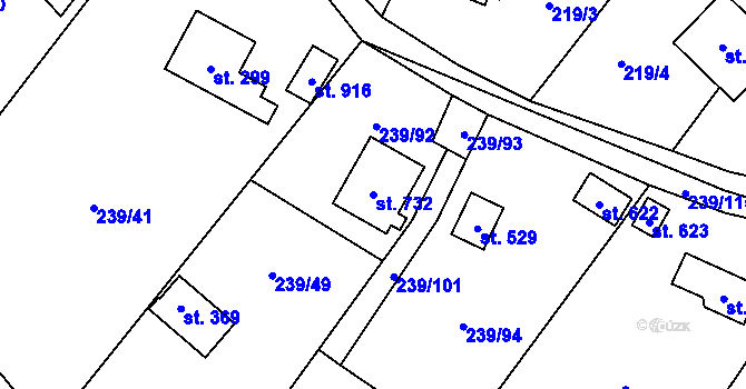 Parcela st. 732 v KÚ Čisovice, Katastrální mapa