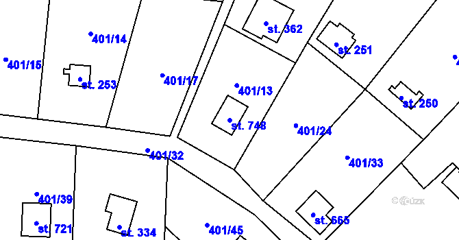 Parcela st. 748 v KÚ Čisovice, Katastrální mapa