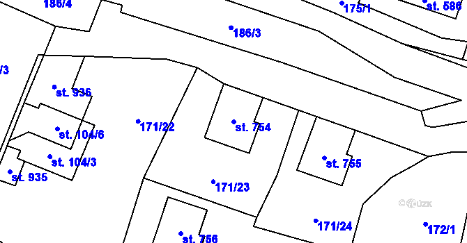 Parcela st. 754 v KÚ Čisovice, Katastrální mapa