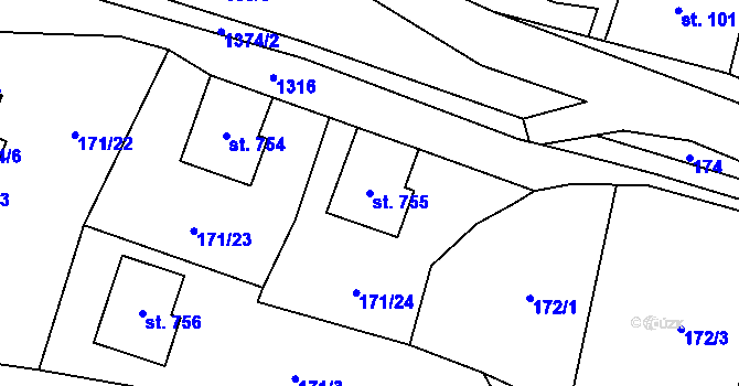 Parcela st. 755 v KÚ Čisovice, Katastrální mapa