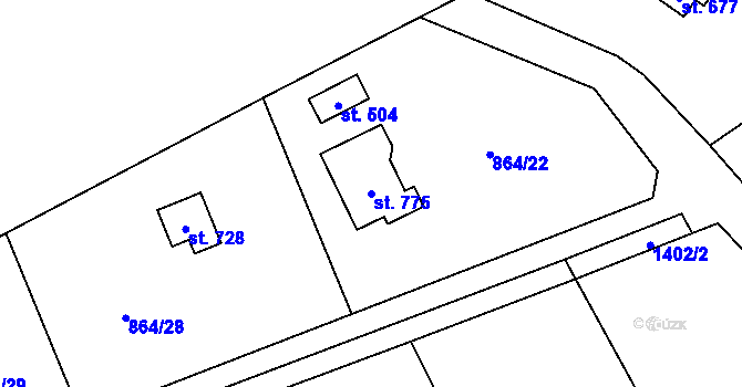 Parcela st. 775 v KÚ Čisovice, Katastrální mapa
