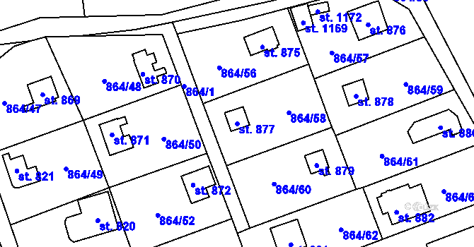Parcela st. 877 v KÚ Čisovice, Katastrální mapa