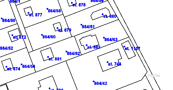 Parcela st. 882 v KÚ Čisovice, Katastrální mapa
