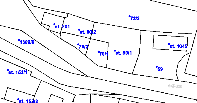 Parcela st. 70/1 v KÚ Čisovice, Katastrální mapa