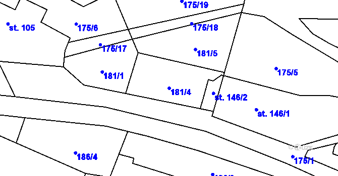 Parcela st. 181/4 v KÚ Čisovice, Katastrální mapa