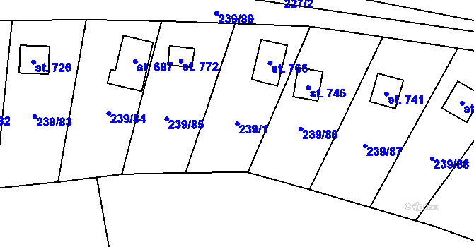 Parcela st. 239/1 v KÚ Čisovice, Katastrální mapa