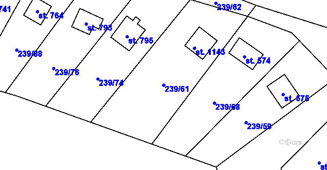 Parcela st. 239/61 v KÚ Čisovice, Katastrální mapa