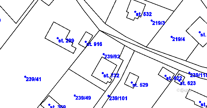 Parcela st. 239/92 v KÚ Čisovice, Katastrální mapa