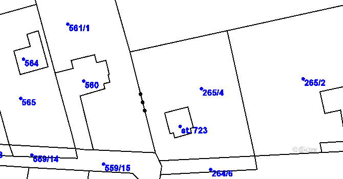Parcela st. 265/3 v KÚ Čisovice, Katastrální mapa