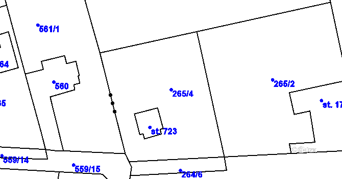Parcela st. 265/4 v KÚ Čisovice, Katastrální mapa