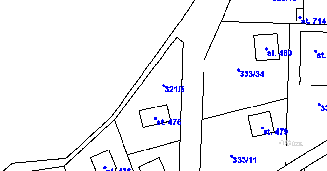 Parcela st. 321/5 v KÚ Čisovice, Katastrální mapa