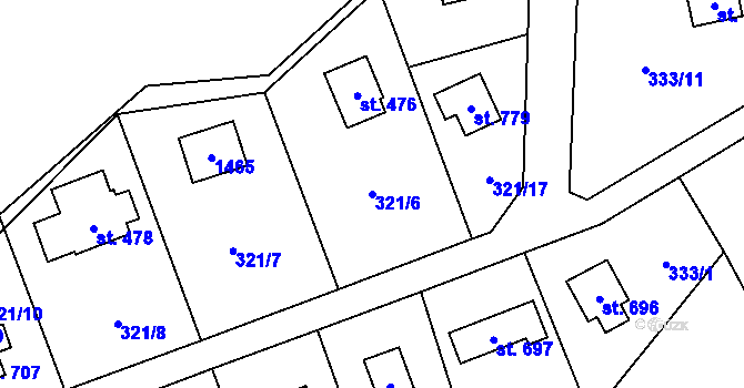Parcela st. 321/6 v KÚ Čisovice, Katastrální mapa