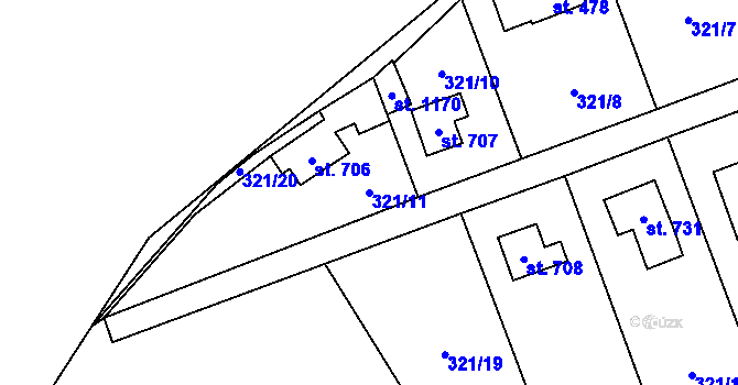 Parcela st. 321/11 v KÚ Čisovice, Katastrální mapa