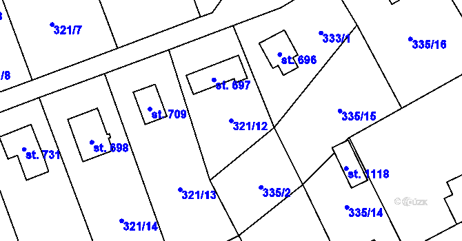 Parcela st. 321/12 v KÚ Čisovice, Katastrální mapa