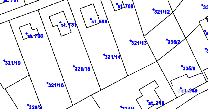 Parcela st. 321/14 v KÚ Čisovice, Katastrální mapa