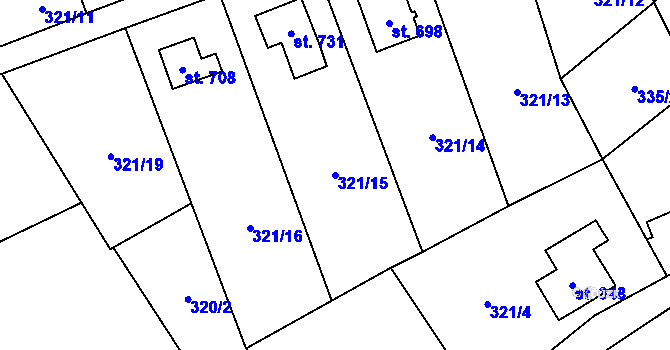 Parcela st. 321/15 v KÚ Čisovice, Katastrální mapa