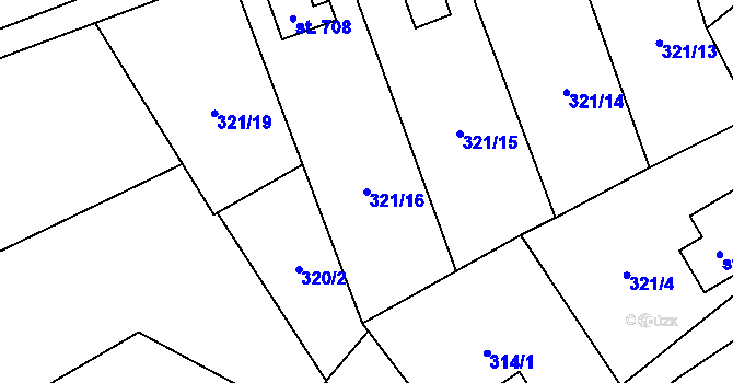 Parcela st. 321/16 v KÚ Čisovice, Katastrální mapa