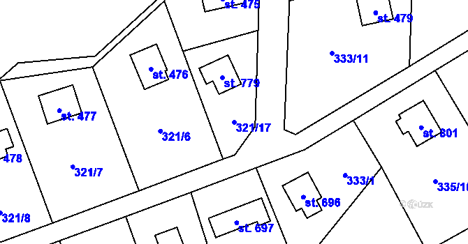 Parcela st. 321/17 v KÚ Čisovice, Katastrální mapa