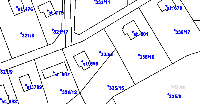 Parcela st. 333/1 v KÚ Čisovice, Katastrální mapa