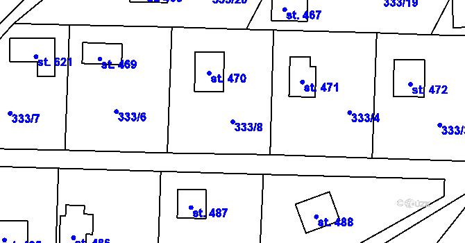 Parcela st. 333/8 v KÚ Čisovice, Katastrální mapa