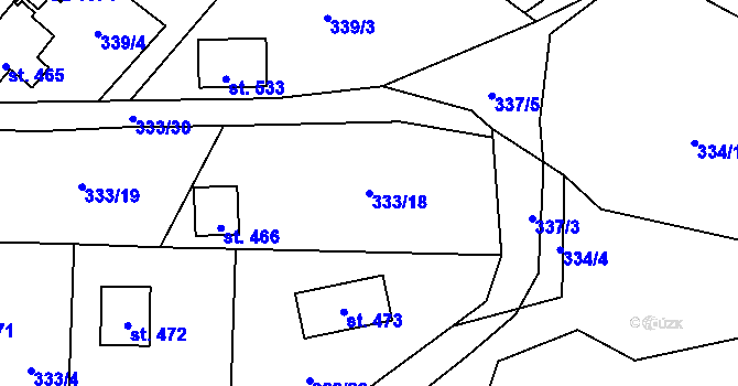 Parcela st. 333/18 v KÚ Čisovice, Katastrální mapa