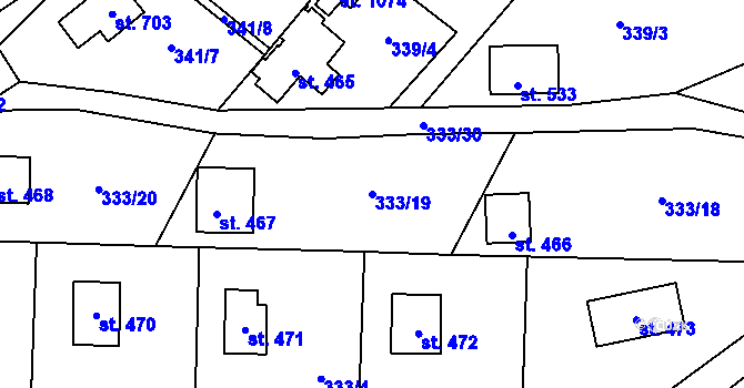 Parcela st. 333/19 v KÚ Čisovice, Katastrální mapa