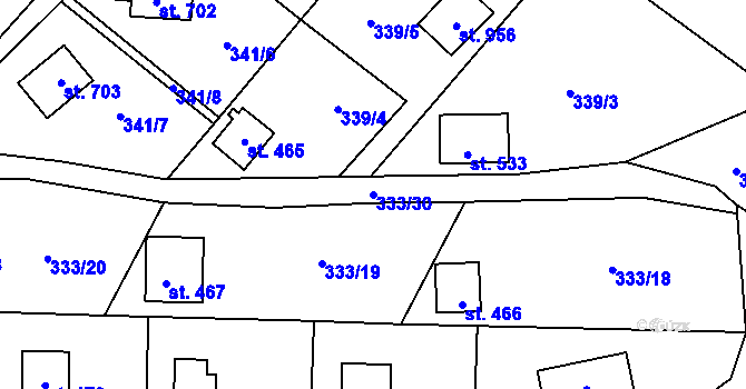 Parcela st. 333/30 v KÚ Čisovice, Katastrální mapa