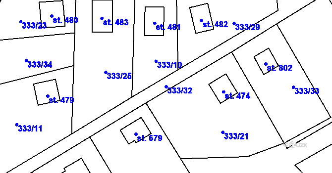 Parcela st. 333/32 v KÚ Čisovice, Katastrální mapa